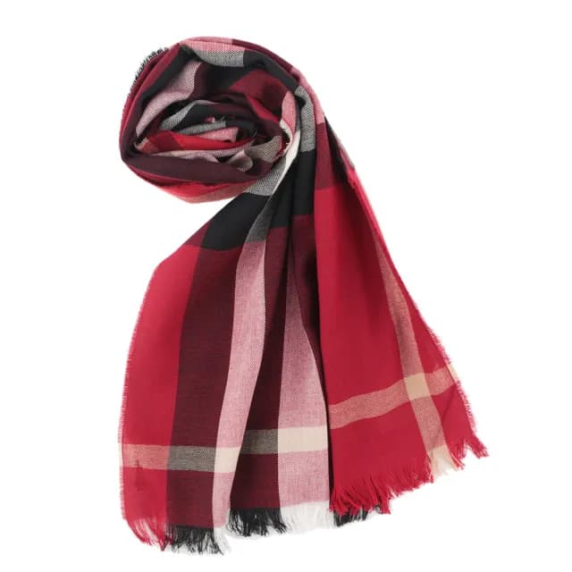 【BURBERRY 巴寶莉】輕盈格紋羊毛喀什米爾圍巾_薄款(紅色)
