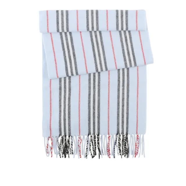 【BURBERRY 巴寶莉】Icon Stripe 經典條紋喀什米爾及羊毛圍巾(淡藍色)
