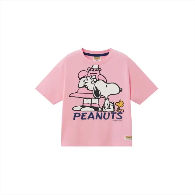 【GIORDANO 佐丹奴】童裝印花短袖上衣 史努比SNOOPY聯名系列(75 嬌粉紅)