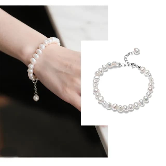 【Luster】狂銷雙11!5-6mm 巴洛克 淡水珍珠 純銀手鍊(不規則珍珠展現獨特品味)
