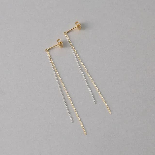 【ete】K18YG/PT850 鏡面切割雙色長鍊耳環(金色與鉑金色)