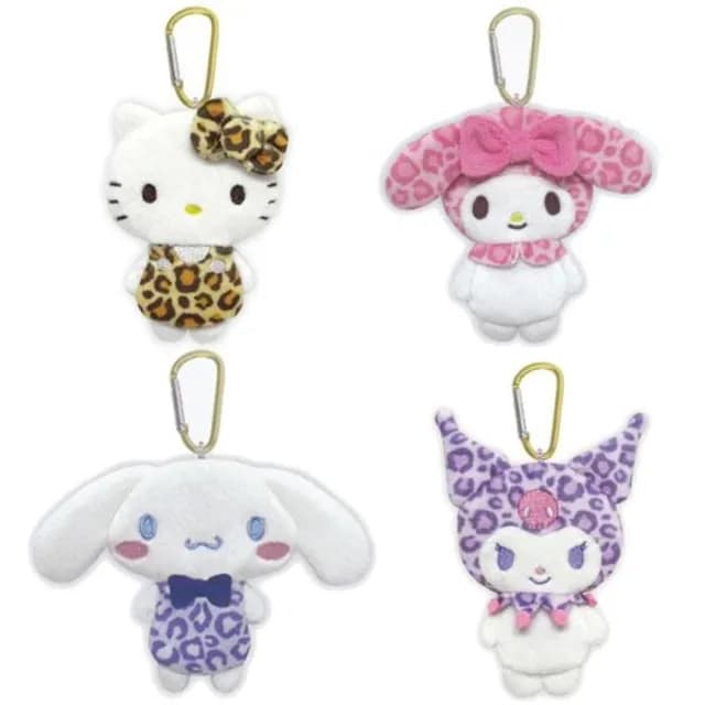 【小禮堂】Sanrio 三麗鷗 絨毛造型零錢包吊飾 豹紋款 Kitty 美樂蒂 大耳狗 酷洛米(平輸品)