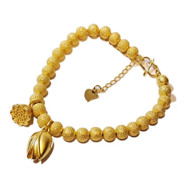 【十方佛教文物】金蓮蓬 沙金手鍊6mm(大悲咒加持108遍以上)