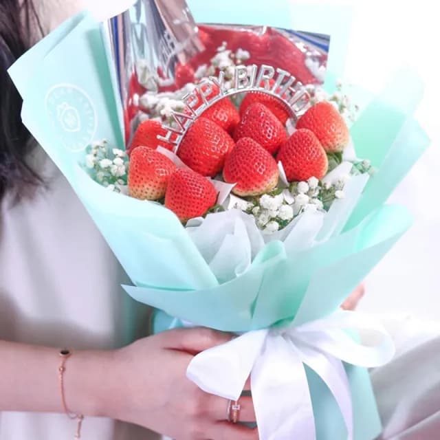 【My Dear草莓花束】經典蒂芬尼草莓花束生日禮盒組(水果花束/情人節/告白/生日禮物/超人氣花束/草莓)