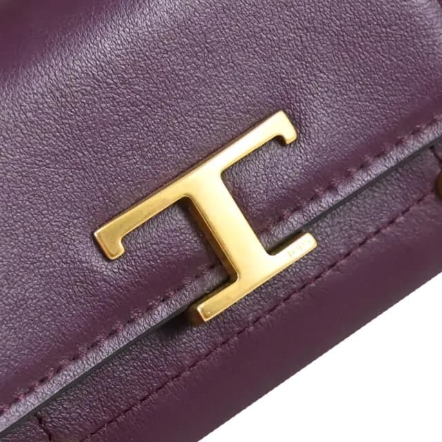 【TOD’S】TODS 金屬T LOGO小牛皮信用卡證件名片零錢包(深紫)