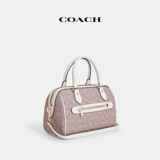 【COACH】蔻馳官方直營 ROWAN 經典Logo條紋圖案SATCHEL手袋-IM/粉色(CBS72)
