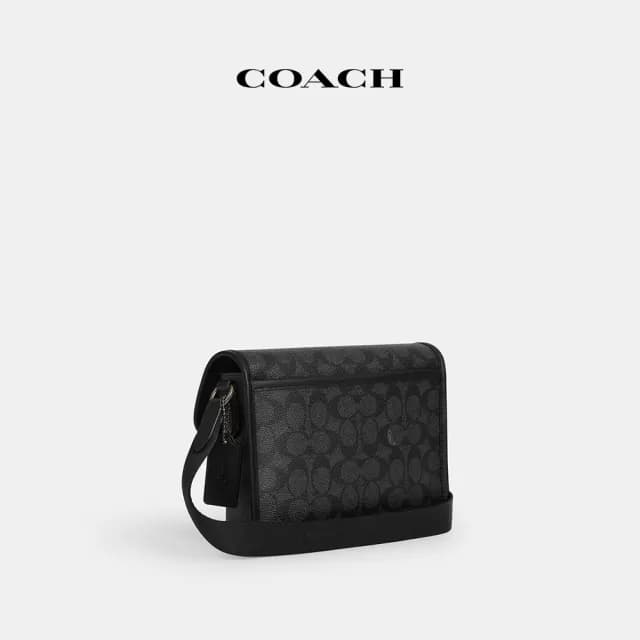 【COACH】蔻馳官方直營 LEAGUE經典Logo混合型斜背手袋-QB/炭黑色/黑色(CBX09)