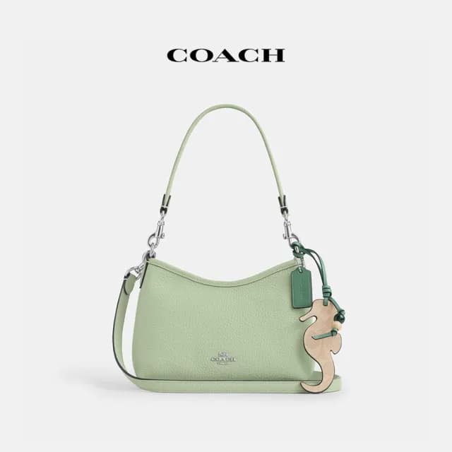 【COACH】蔻馳官方直營 LAUREL海馬掛件小號單肩手袋-SV/淺開心果色/沙黃色(CBI04)