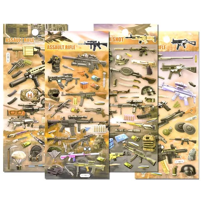 【TDL】卡通立體泡泡貼紙軍事武器手槍泡棉立體貼紙玩具4張組 860212(生日禮物 聖誕節 平輸品)