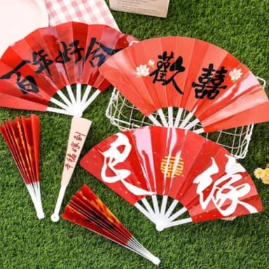 【Dagebeno荷生活】婚禮賀詞情侶拍照七折扇 暖心祝福話語婚禮小物可折疊隨身扇(12入)