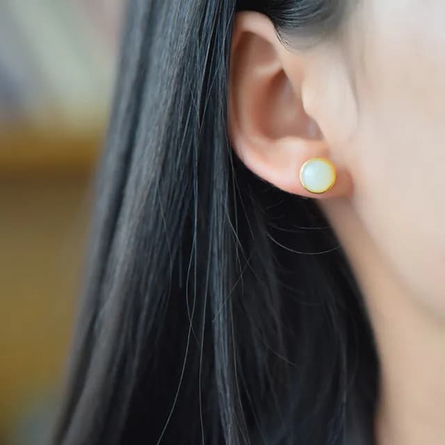 【MoonDy】飾品 耳環 女生耳環 和田玉 耳針 和田玉耳環 玉耳環 新中式 純銀耳環 耳釘 耳飾 抗敏 質感耳環