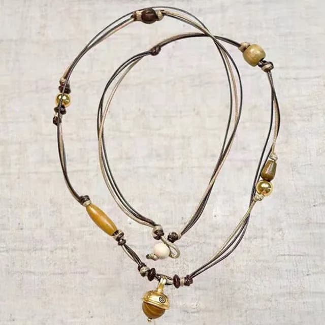 【MoonDy】榛果項鍊 民族風 項鍊 復古項鍊 飾品 韓國蠟繩 長項鍊 鎖骨鏈 孔雀石 女生項鍊 玉石項鍊