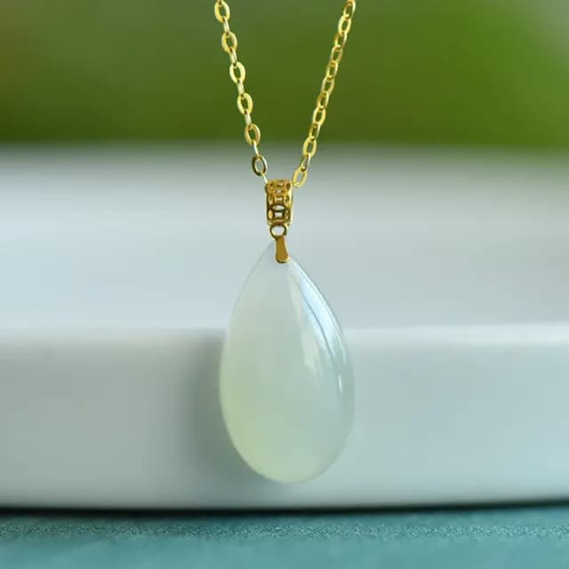 【MoonDy】飾品 項鍊 女生項鍊 和田玉 玉項鍊 水滴項鍊 天然玉石 18K金 抗敏感項鍊 首飾 吊墜項鍊 銀鍊