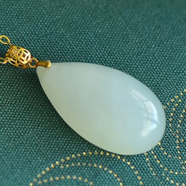 【MoonDy】飾品 項鍊 女生項鍊 和田玉 玉項鍊 水滴項鍊 天然玉石 18K金 抗敏感項鍊 首飾 吊墜項鍊 銀鍊