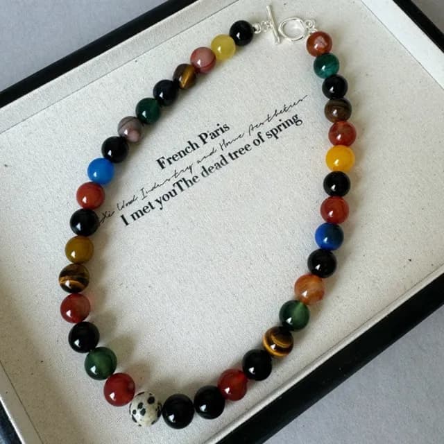 【MoonDy】飾品 項鍊 女生項鍊 串珠項鍊 鎖骨鍊 琉璃珠項鍊 圓珠項鍊 個性項鍊 小眾設計 穿搭配件