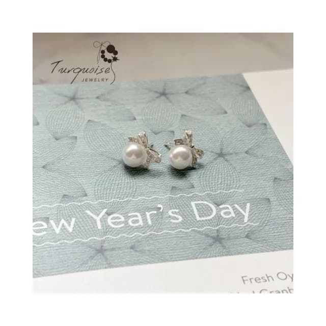【Turquoise Jewelry】現現貨~S925銀耳針小香風浪漫蝴蝶結珍珠耳環(送禮/甜美/韓系飾品)