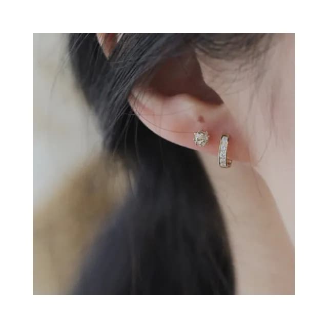 【Turquoise Jewelry】現貨~S925純銀簡約金色鋯石迷你圈圈耳環(送禮/歐美風/韓系飾品)