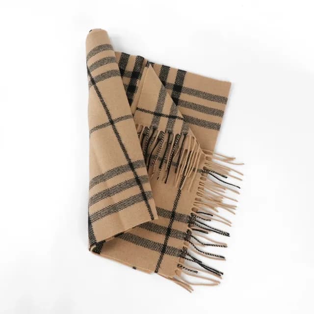 【BURBERRY 巴寶莉】大格紋寬版羊毛長圍巾(駝色)