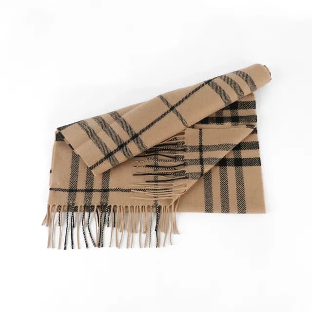 【BURBERRY 巴寶莉】大格紋寬版羊毛長圍巾(駝色)