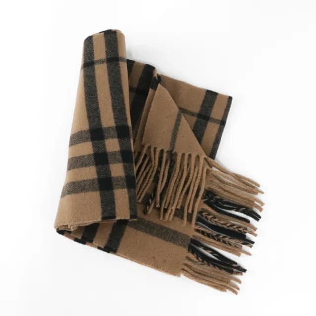【BURBERRY 巴寶莉】經典格紋純羊毛圍巾(奶茶色)
