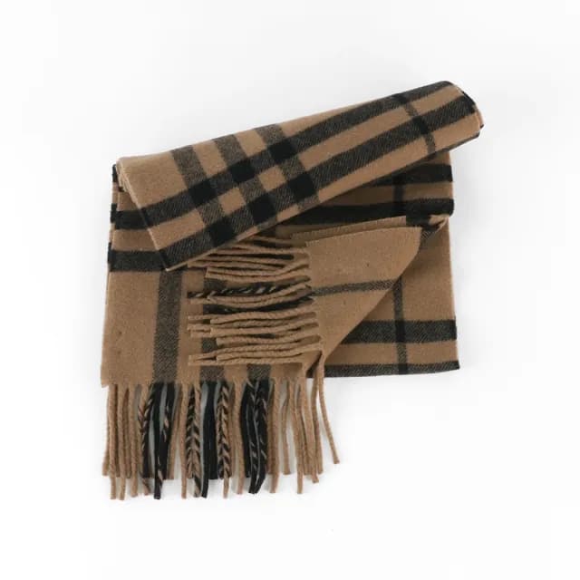 【BURBERRY 巴寶莉】經典格紋純羊毛圍巾(奶茶色)