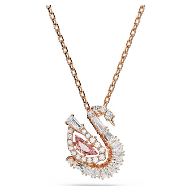【SWAROVSKI 施華洛世奇】Swan 天鵝優雅律動 粉紅色水晶項鍊(5732414)