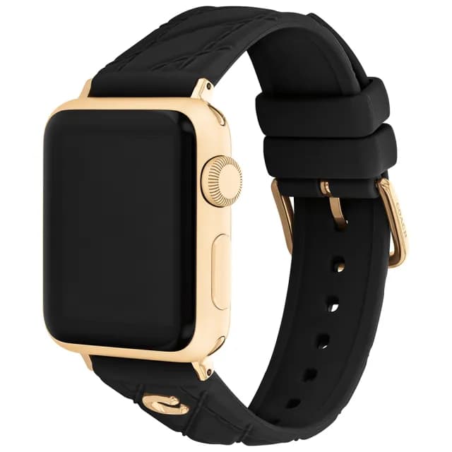 【COACH】Apple Watch 錶帶 38/40/41mm適用 黑色菱格紋矽膠錶帶 禮物 送禮(不含手錶)