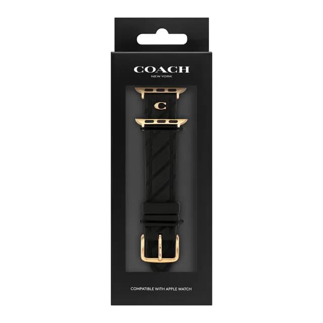 【COACH】Apple Watch 錶帶 38/40/41mm適用 黑色菱格紋矽膠錶帶 禮物 送禮(不含手錶)