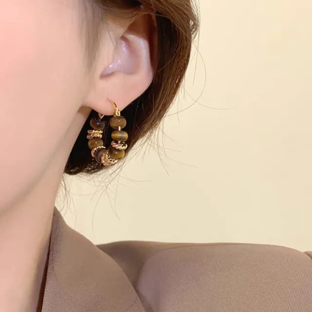 【法式經典】復古美拉德虎眼石耳環1對(耳骨環 飾品 耳飾 耳針 耳釘 首飾 情人節 送禮物)