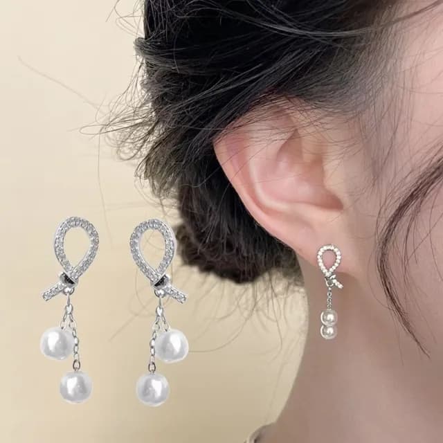 【氣質單品】小香風氣質感繩結珍珠耳環(垂墜耳環 珍珠 氣質 簡約 耳墜 耳飾 飾品)