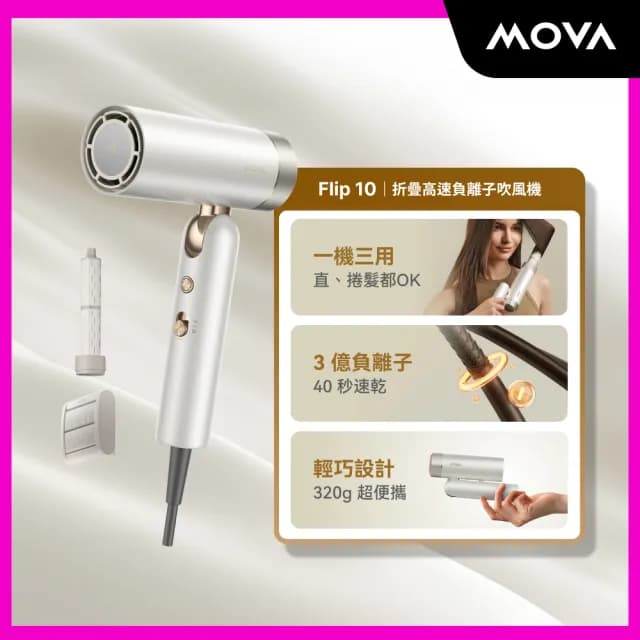 【MOVA-tech】Flip10 折疊高速吹風機(一機三用/輕量化/負離子護髮/速乾)