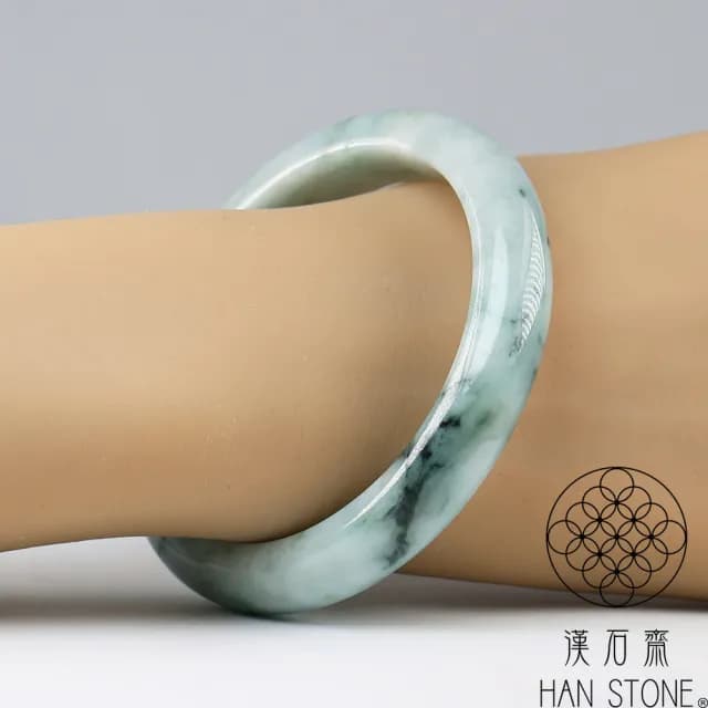 【漢石齋】情人節禮物 天然翡翠A貨 手鐲玉鐲 飄花種(手圍18.8/版寬12mm)