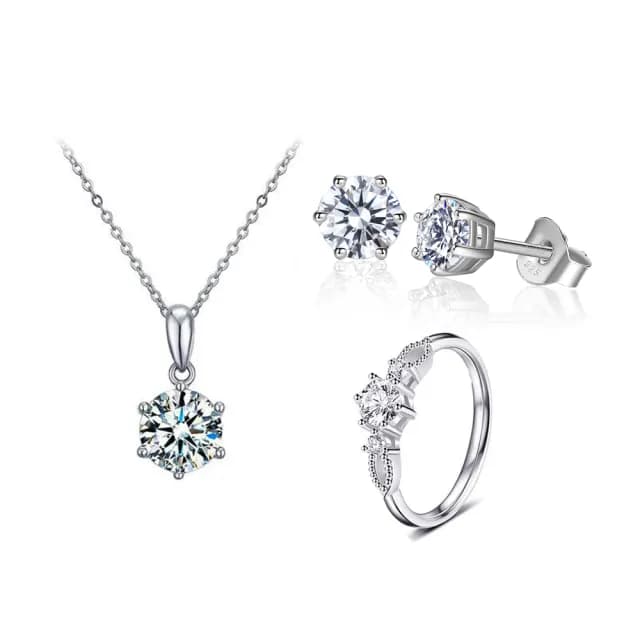 【Luster】狂銷雙11!30分 D/VS 培育鑽 純銀 項鍊 耳環 戒指 三件組(培育鑽石X4 總重1.20ct)