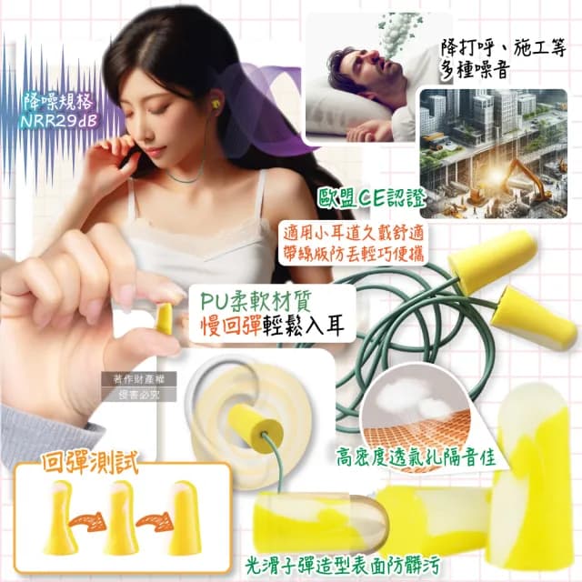 【(3包超值組)美國Honeywell】PU慢回彈靜音耳塞1對/包-型號304S帶線版(飾品配件小耳環道隔音NRR29dB防擾眠)