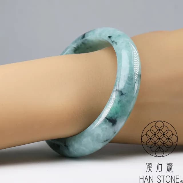 【漢石齋】情人節禮物 天然翡翠A貨 手鐲玉鐲 飄花種 福 利 品(手圍18.5/版寬14.6mm)