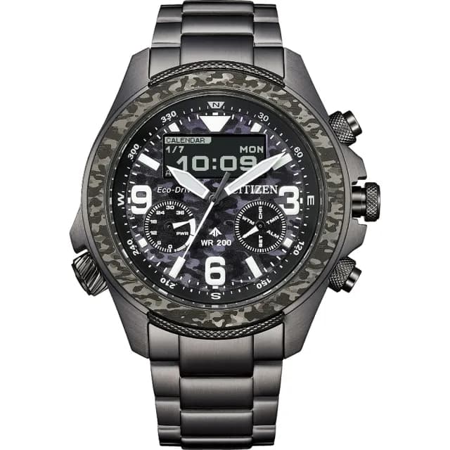 【CITIZEN 星辰】Promaster 35週年限量 陸 叢林迷彩光動能液晶顯示手錶 七夕 情人節禮物(JV1008-63E)