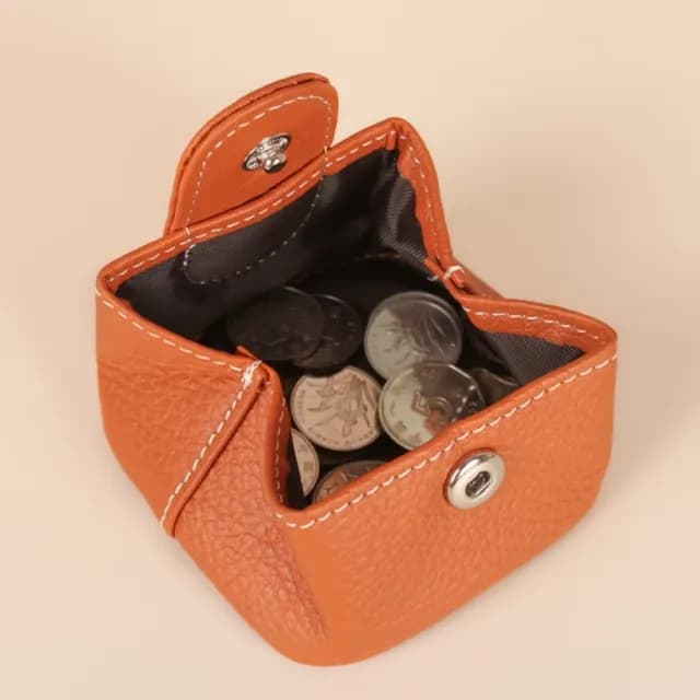 【手掌系】雙11 溫潤焦糖風頭層牛皮壓扣小錢包(真皮 零錢包 硬幣包 收納包 隨身袋 鑰匙包 卡片