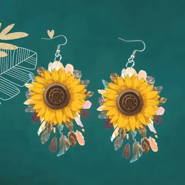 【文藝氣質】復古向日葵造型耳環(壓克力 百搭 耳釘 耳針 耳飾 飾品 女生)