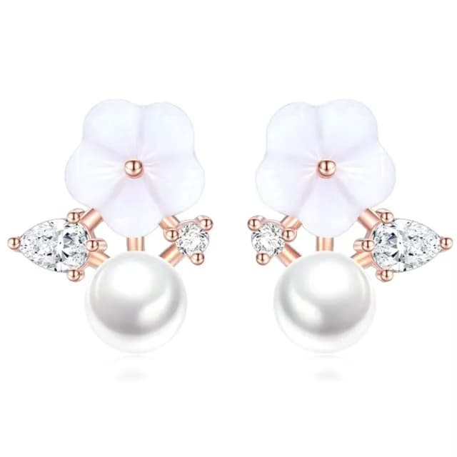 【森系甜美】韓系氣質梔子花鑽葉珍珠耳環(耳針 耳釘 耳飾 日常可 上班族)