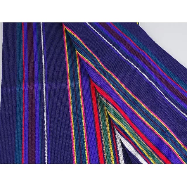 【Paul Smith】PAUL SMITH刺繡藍字LOGO純羊毛彩線條紋披肩/圍巾(男款/海軍藍x多色)