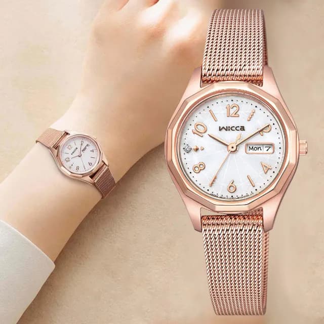 【CITIZEN 星辰】Wicca 太陽能日曆米蘭帶女錶-26.5mm 送禮推薦 手錶 送禮 推薦(KH3-568-15)