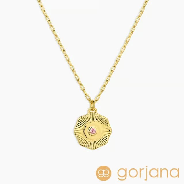 【GORJANA】粉紅碧璽 圓牌幸運項鍊 10月誕生石項鍊 紀念日/生日禮物 簡約百搭(誕生石項鍊)