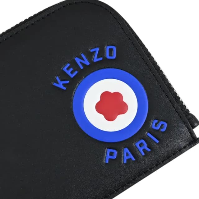 【KENZO】Boke Flower 品牌LOGO皮革L型拉鍊鈔票零錢包(黑)