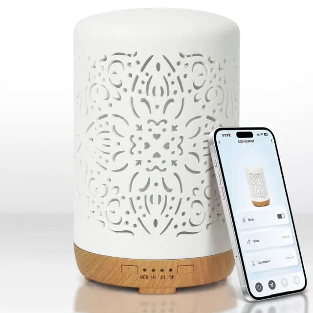 【Earnest Living】AIOT 智能陶瓷鏤空水氧機 250ml(加濕器/薰香機/香氛機/精油燈/水氧機)