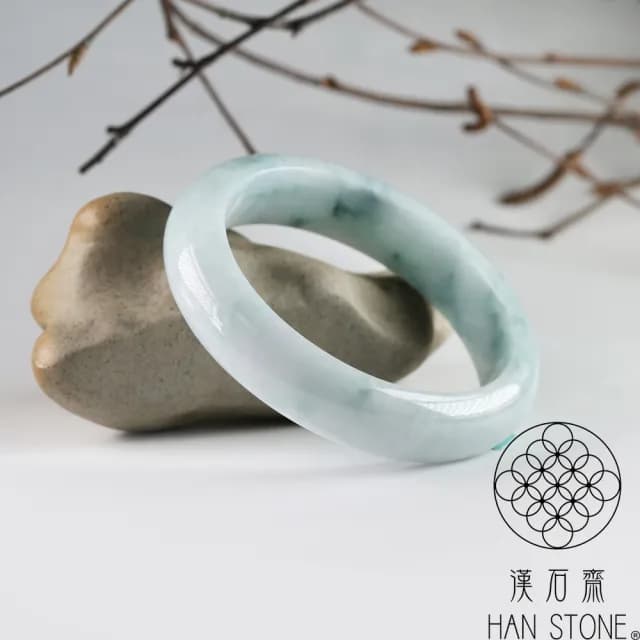 【漢石齋】情人節禮物 天然翡翠A貨 手鐲玉鐲 飄花種 福 利 品(手圍18.3/版寬14.4mm)
