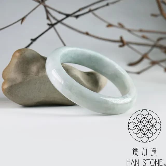 【漢石齋】情人節禮物 天然翡翠A貨 手鐲玉鐲 飄花種 福 利 品(手圍18.2/版寬14.3mm)