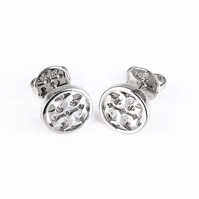 【TORY BURCH】TORY BURCH T字電鍍LOGO圓形中空針式耳環(銀)
