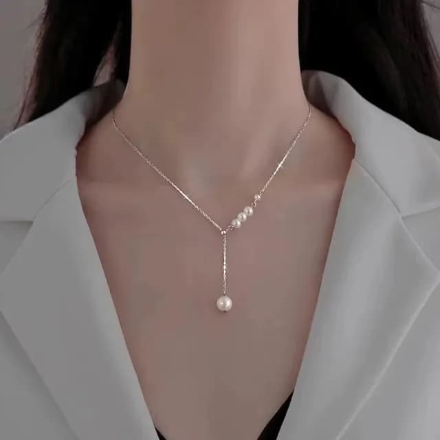 【SUMMER 一夏】韓國設計珍珠抽拉式珍珠吊墜毛衣鍊Y字鍊小眾輕奢鎖骨鍊項鍊(ins韓風)