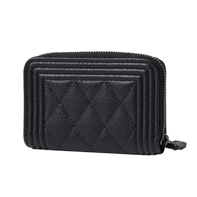 【CHANEL 香奈兒】A80602 經典BOY系列金釦菱格紋ㄇ字拉鍊零錢包/短夾(黑色)