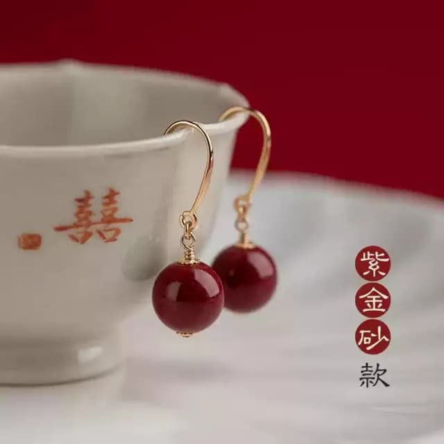 【時尚巴黎】現貨+預購 硃砂耳環925純銀耳針(轉運除穢淨化招財開運14k包金高級感復古風3款74lh72)